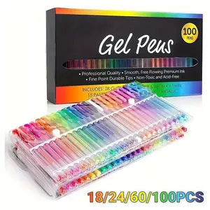 Gel Pen Set with Case, 1 Set 18/24/60/100 Color Gel Pen, Non-toxic Versatile Fine Point Pens Art Markers Pen Artist Supplies for Adult Coloring, Drawing, Sketching & Crafting, Art Marker Set