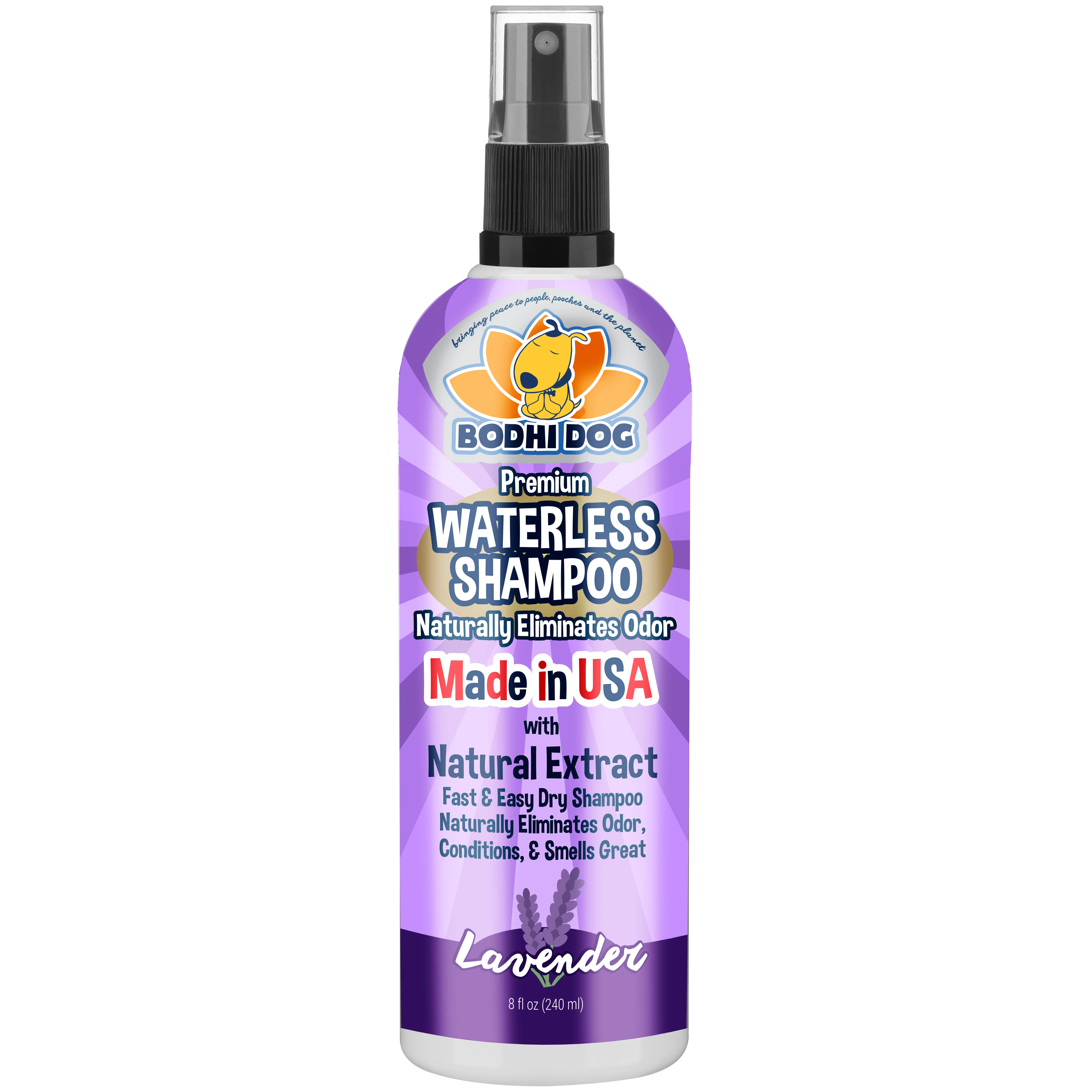 Waterless Shampoo | Natural Dry Shampoo for Dogs or Cats | Neutralizes Pet Odor | No Rinse Required | Made with Natural Extracts | Vet Approved | Made in USA by Bodhi Dog (Lavender)