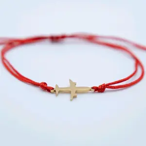Stainless Steel Airplane Model Bracelet - Handmade Wax Line Adjustable with Unique Design for Aviation Enthusiasts