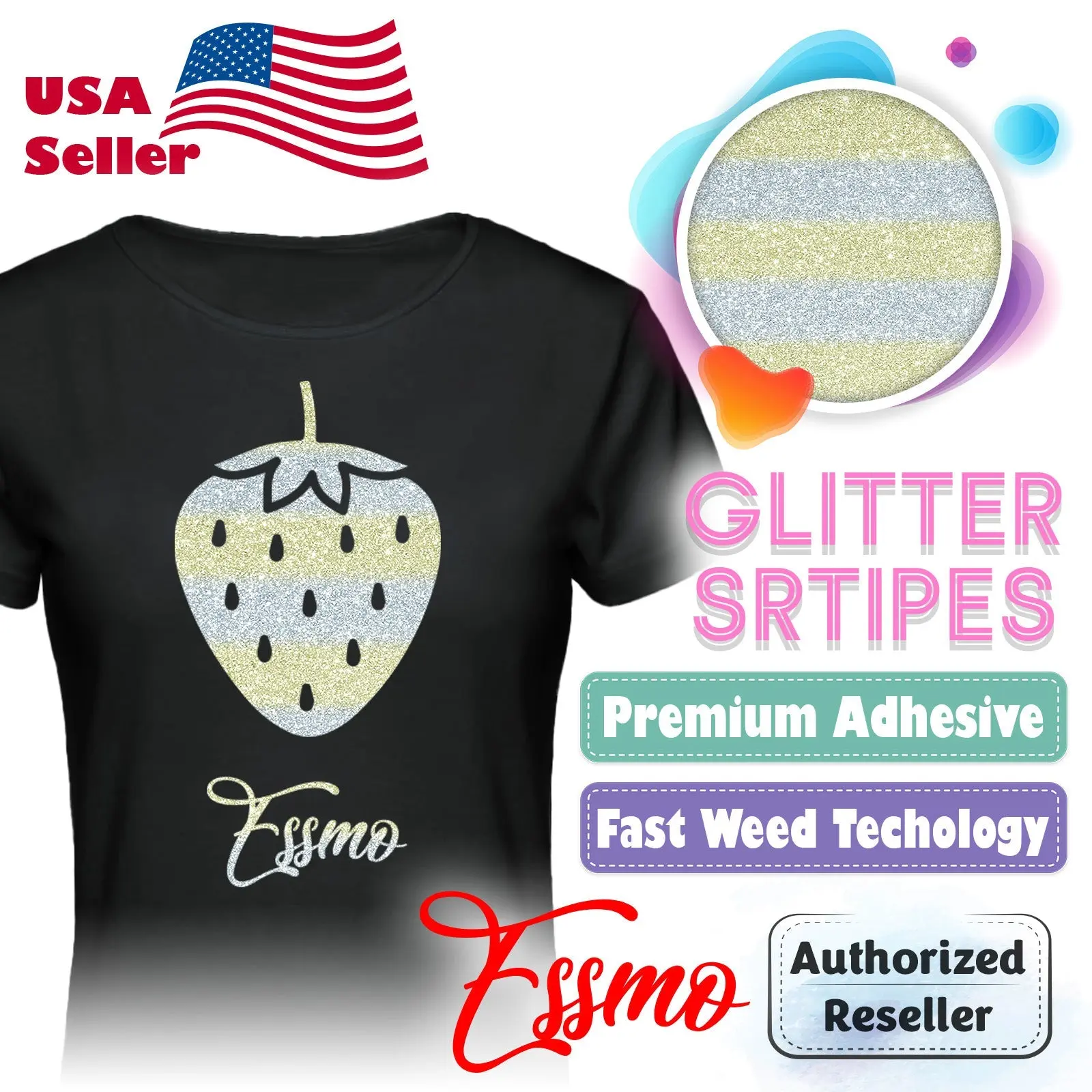 ESSMO™ Champagne Silver Glitter Stripes Heat Transfer Vinyl HTV GS01