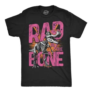Mens Funny T Shirts Rad To The Bone Sarcastic Dinosaur Graphic Novelty Tee For Men Mens Funny T Shirts Cool Vintage Fashion T-Shirt Gift Classic Menswear Funny Dinosaur Short Sleeve Novelty Tees for Guys Black -