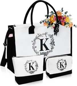 Initial Canvas Tote Bag, Birthday Gifts for Women, Monogrammed Beach Tote Bag for Mom Daughter Sister