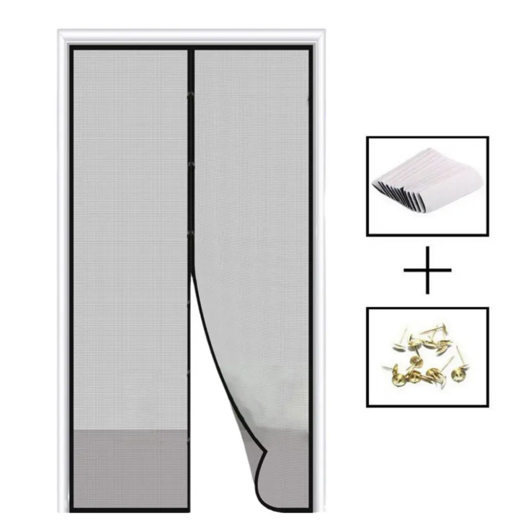 Door Curtain - Magnetic Anti-Mosquito Door Curtain, Non Perforated Design for Bedroom Shading, Ideal for Summer Use Home Modern, Wooden Doors, Inches