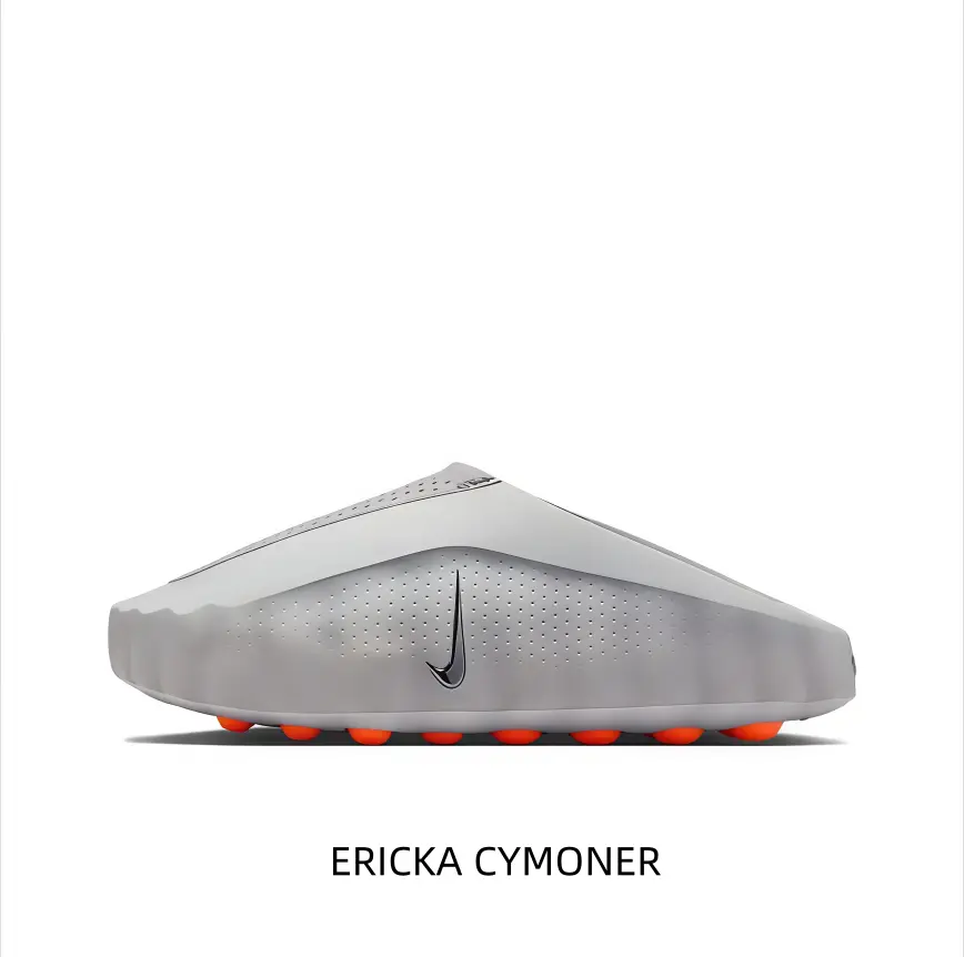 Daily-Ready Closed-Toe Mule Slippers for Sports Collectibles Enthusiasts - Sleek Light Gray, Perforated Upper, Orange Textured Outsole for Lounging, Quick Outdoor Runs