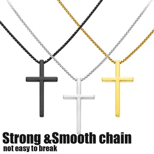 Christian cross pendant necklace for men, stainless steel cross pendant chain, gold, silver, black cross-shaped necklace, jewelry gift