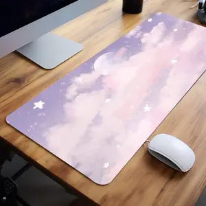 Moon & Cloud & Star Pattern Mouse Pad, 1 Count Rectangle Gaming Mouse Pad, Non-Slip Rubber Base Stitched Edge Mousepad, Desk Keyboard Mat for Home Office Game Room, Desk Accessories