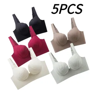 5-Piece Seamless Push-Up Set For Large Size Women Minimizes Large Breasts Appearance Smooth Surface With Anti Sagging Support Side Breast Control Gathering Bra Comfortable Fit For Daily Wear Breast Shaping And All Day Confidence