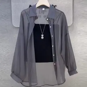 Women's  Sun Protection Shirt, Summer Lightweight Breathable Casual Overshirt, Draped Hip‑Length Sun‑Shade Blouse Outerwear