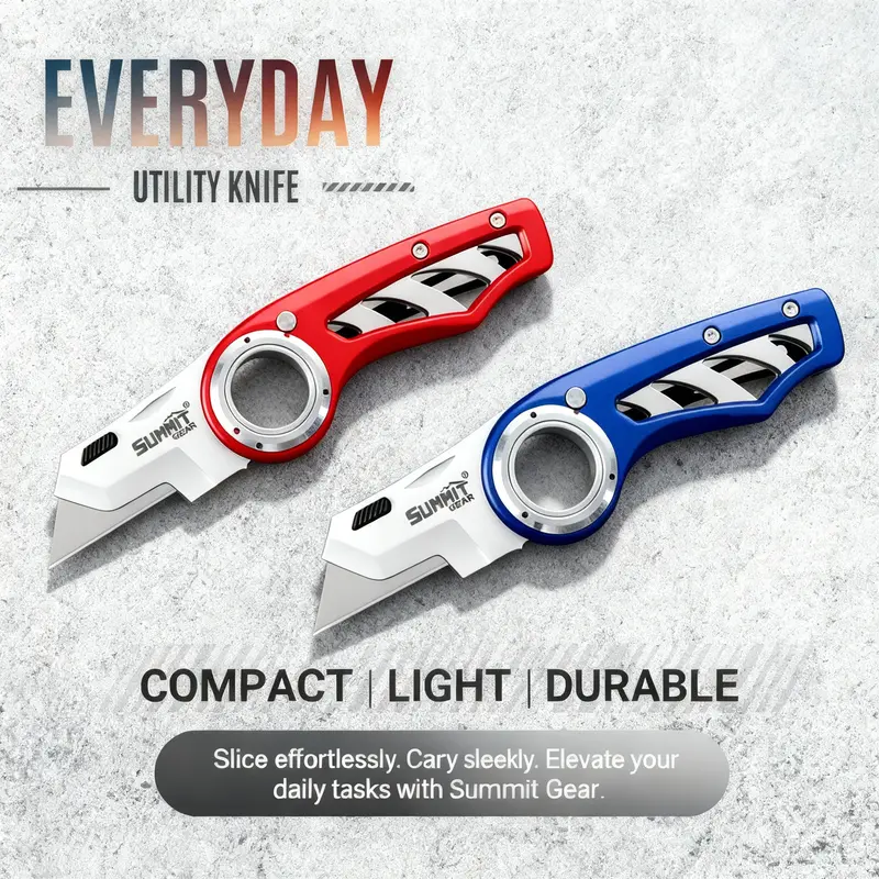 2-Pcs Heavy-Duty Folding Pocket Utility Knives, Lightweight Aluminum Handle, 3 Lock Positions, Anti-Slip Finger Loop, Belt Clip, Knives for Hunters, Men's Everyday Carry Hand Tool for Home Use