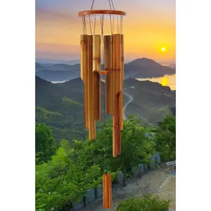 38" Bamboo Wooden Wind Chimes, Classic Deep Tone Zen Garden Wind Chime for Relaxation, FSC Certified Home Decor for Indoor Outdoor Patio Garden
