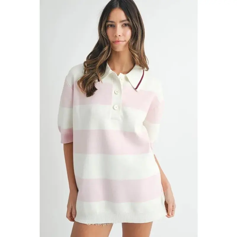 MABLE Oversized Stripe Polo Collar Sweater