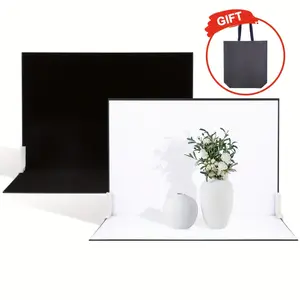 2D Double Sided Black White Photography Backdrop 16.5x11.4 Inch Absorbent Flannel with Adjustable Stand Foldable Portable for Jewelry Food Product Flat Lay Shooting