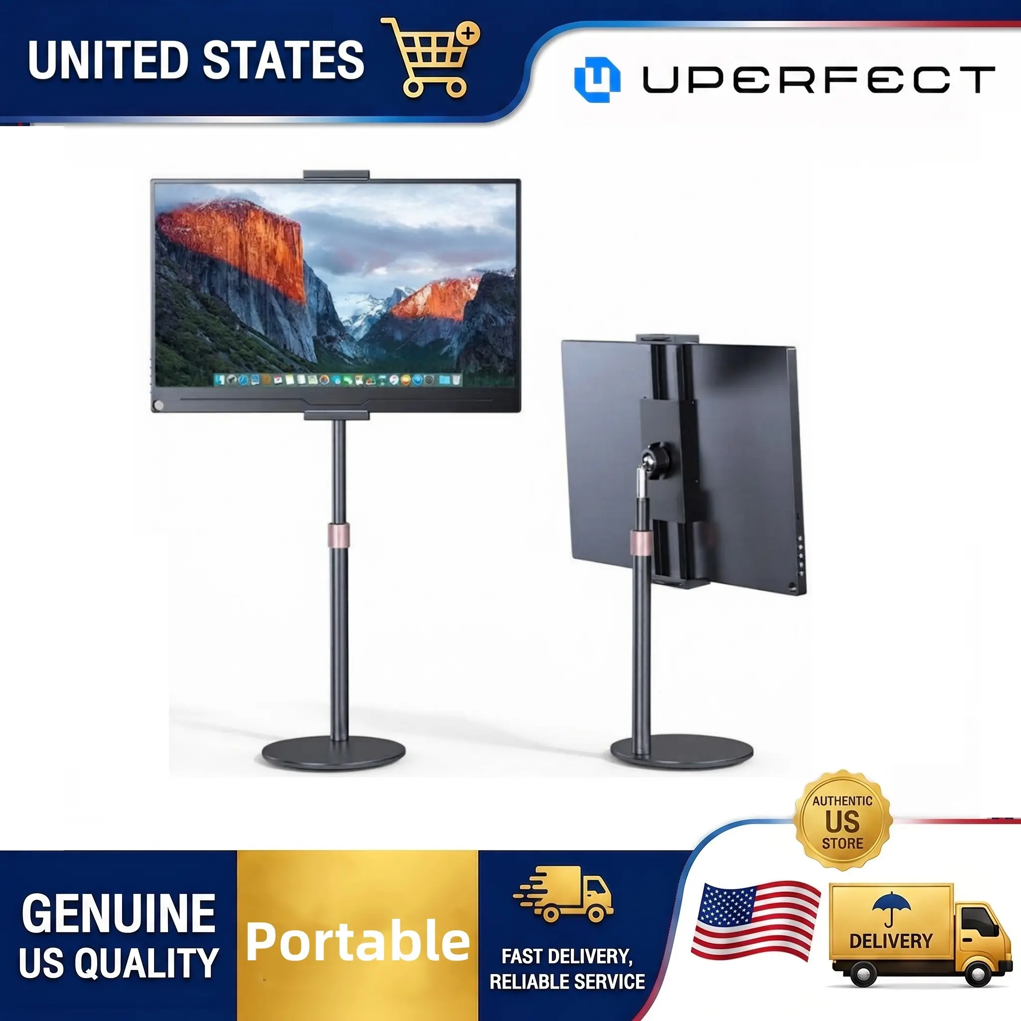 UPERFECT Portable Monitor Stand, Adjustable & Rotatable Laptop Stand, Foldable No-Drill Holder for 4.7-17.3" Laptops, Phones, Tablets & Gaming Devices