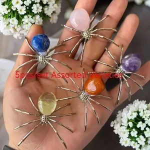 5-Piece Crystal Spider Set, Various Styles of Quartz Crystal Craft Materials, Handmade Gift for Nature Lovers, Halloween, Natural Crystal Set