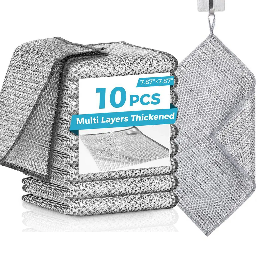 10/20/40-Pack Premium Stainless Steel Dish Scrubbers, Reusable Washable Non-Scratch Wire Dishwashing Rags, Wet & Dry Dual-Use Multipurpose Metal Cleaning Cloths for Kitchen Pans, Sinks, Stoves
