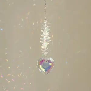 Crystal Sun Catcher, Love Crystal Suncatcher Hanging Pendant, Handmade Rainbow Maker Indoor Outdoor Decor for Window Bedroom Courtyard Garden, Bless Gift