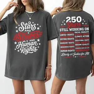 Stars and Stripes And Human Rights Graphic Tee, 250 Years America Still Working On Social Justice