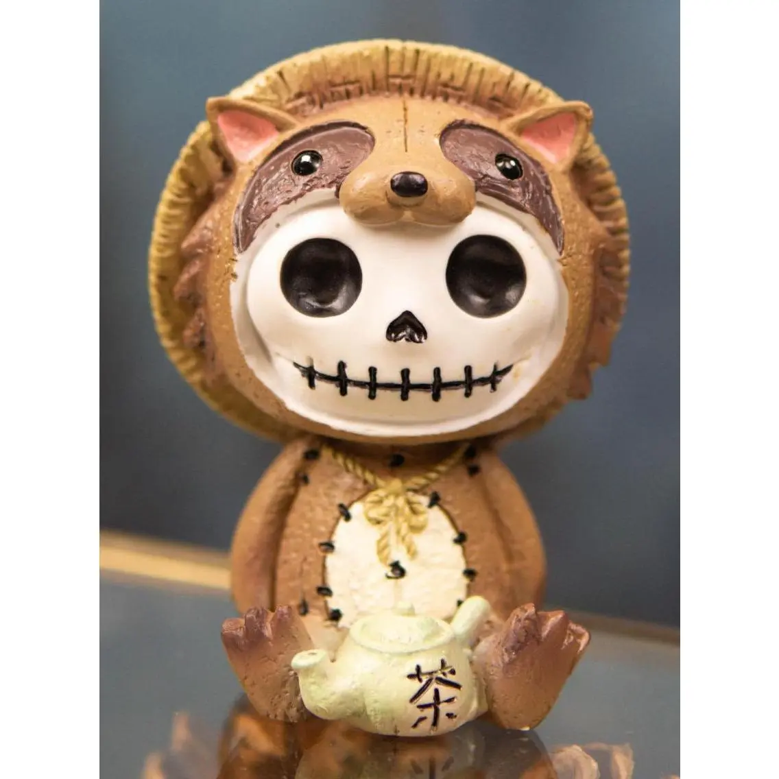 Furry Bones Tanuki Raccoon Dog Resin Animal Sculpture With Farmer Hat, Decorative Skeleton Statue, Art Figurine Home Decor Ornament, Resin Animal Sculptures, Statues
