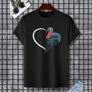 Turkey Shirts For Women Women Men Women Heart Cute Turkey T-Shirt, 100% Cotton, Single Side Printed, Black Short Sleeve T-shirt, Gift for Family Friends, S-XXXL, 1 pc, Fabric Weight 180g