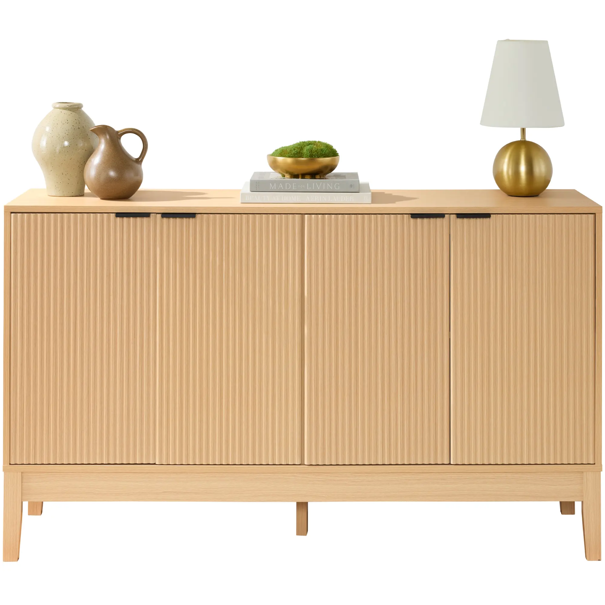 Best Choice Products 4-Door Reeded Storage Cabinet w/ Soft-Close Doors, Multipurpose Accent Furniture
