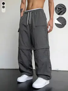 Men’s casual loose cargo pants; practical men’s cargo trousers; versatile two-way wear; straight-leg cargo long pants Menswear Streetwear Pocket Beige Athletic Stylish Dark Gray