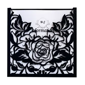 Black Rose European Hollow-out Wedding & Valentine Invitation Card