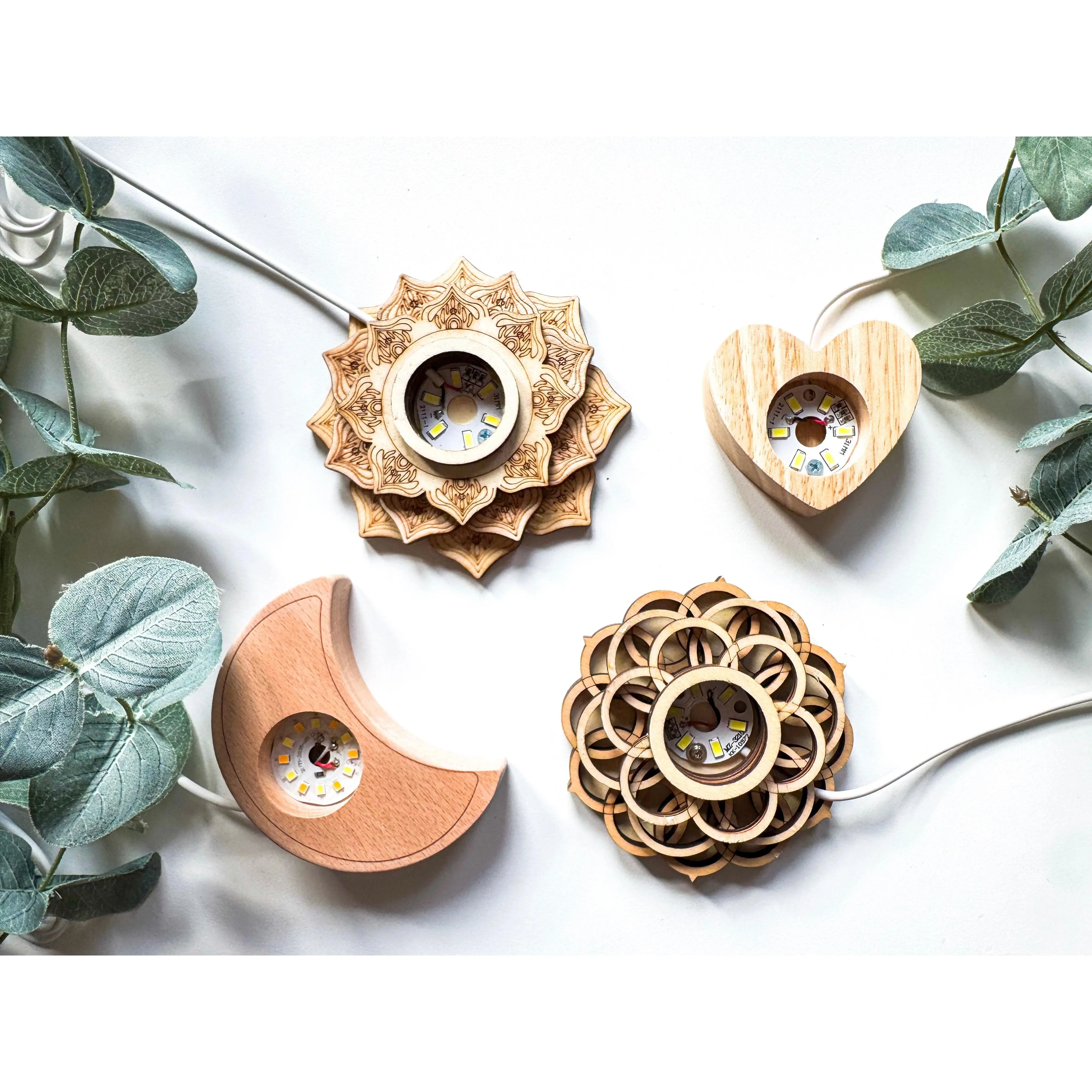 Wooden Crystal & Sphere Holder Light Stand || Assorted Designs