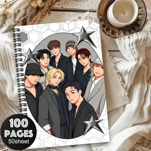 1 K-Pop Korean-style themed notebook - inspirational layouts featuring iconic member portraits, Korean text with English translations, spiral-bound journal and planner, perfect for K-Drama fans - an ideal gift choice