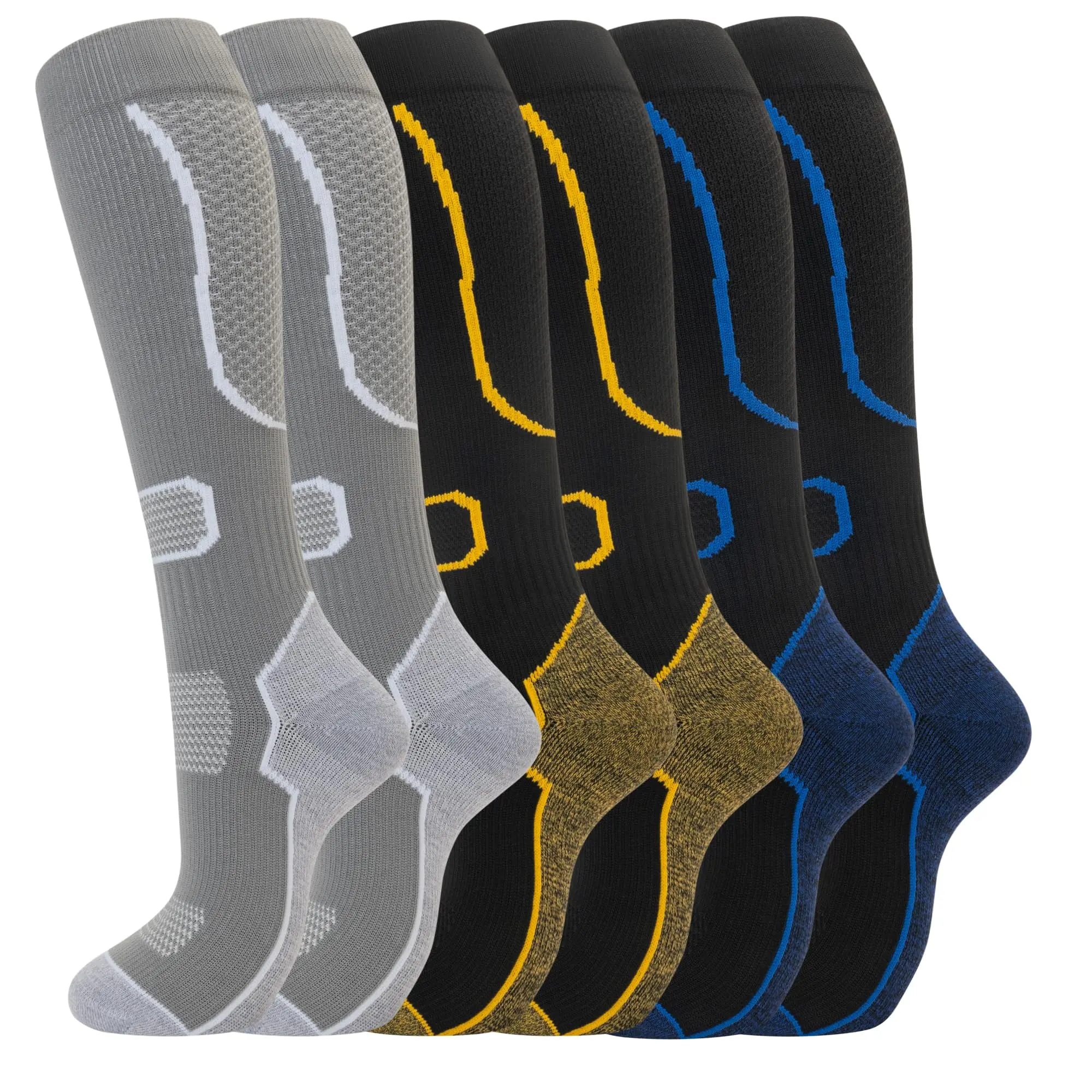 6 Pairs Comfortable Compression Socks, Knee High Circulation Socks for Nurses, Travel, Flight, Standing Work, Outdoor Hiking Compression Socks