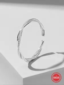 S925 Sterling Silver Fashion Crossed Design Adjustable Cuff Ring, Adjustable Open Ring, Fashion Jewelry for Party, Daily Clothing Decor, Trendy All-match & Exquisite Jewelry for Gift with Box