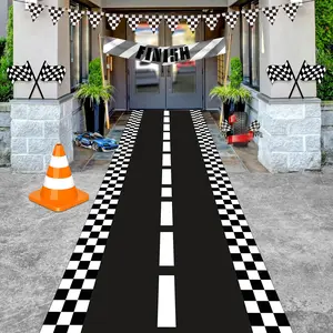 Checkered Race Track Barrier Carpet, Easy Management Foldable Indoor Outdoor Printed Floor Mat, Ideal for Car Enthusiasts, Checkered Outdoor Rug