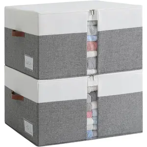 Reinforced LARGE Blanket Storage Baskets with , 2 Packs Stackable Comforter Storage Bag with Clear Window & Handles, Clothes Organizer for Closet,/ Comforters Quilt Duvet