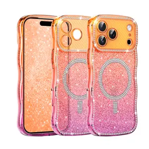 HUTU Luxury Gradient Glitter Diamond TPU Soft Side Magnetic Phone Case for iPhone17, 16, 15, 14, 13 ProMax, MagSafe Compatible, Four Corners Drop Resistant, Diamond Edge, All-Inclusive Touch Control