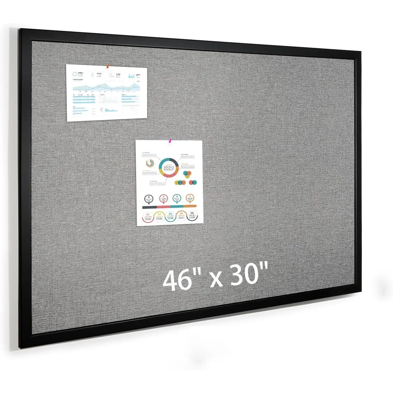 46 x 30 Inch Cork Bulletin Board, Wood Framed Grey Canvas Wall Notice Board, Wall Mounted Decorative Board for Office School Home
