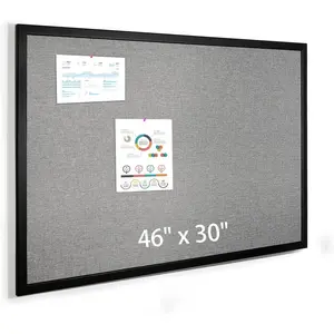 46 x 30 Inch Cork Bulletin Board, Wood Framed Grey Canvas Wall Notice Board, Wall Mounted Decorative Board for Office School Home