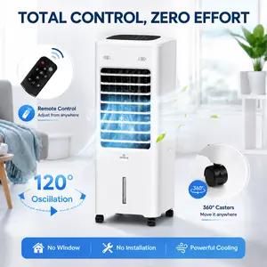 Windowless Air Conditioner Portable, Swamp Cooler Air Conditioner with 2 Gal Water Tank, Ventless Evaporative Air Cooler, 3 Modes, 3 Speeds, Timer, Remote, Swing, Suitable for Home Indoor Bedroom