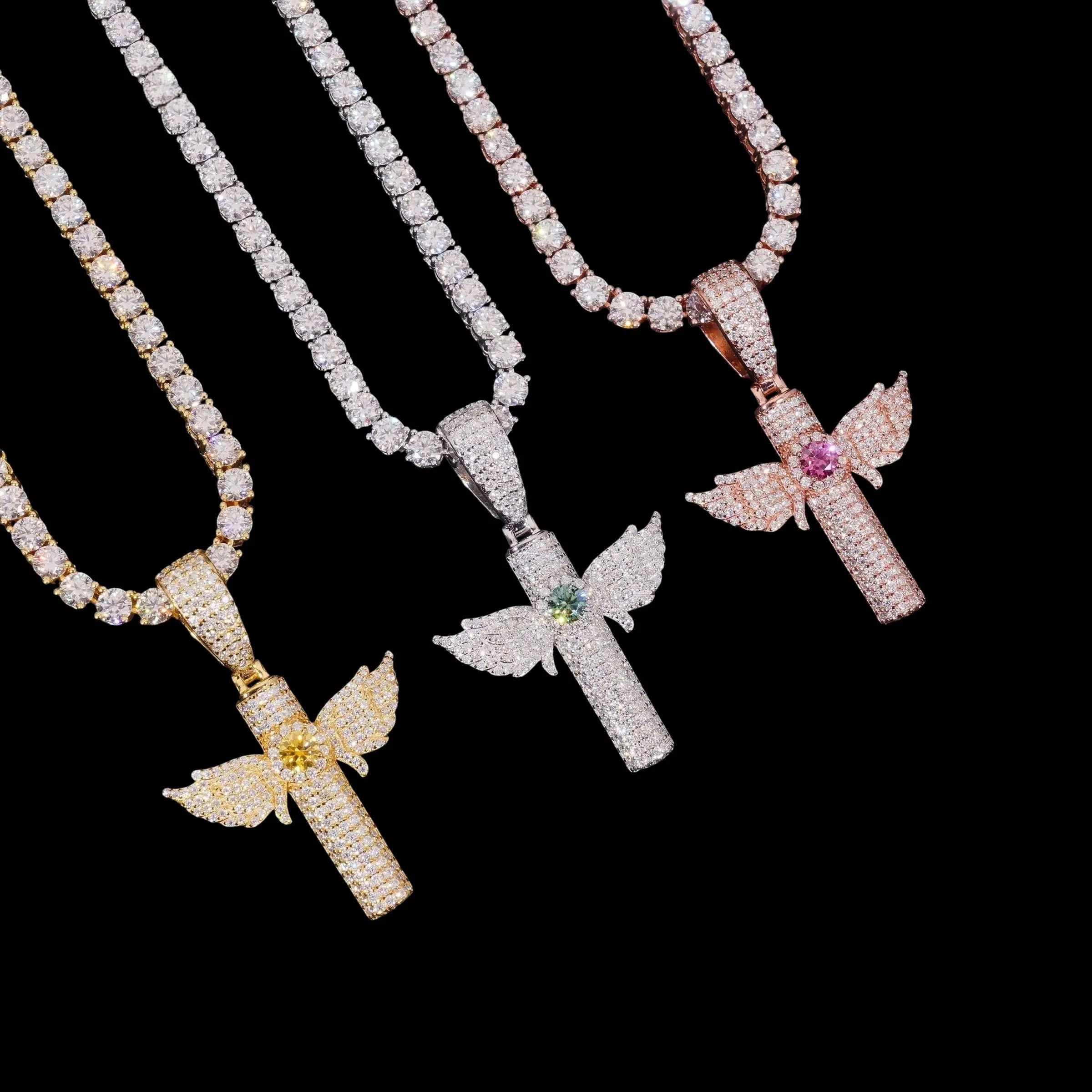 Angel Wings Cross Pendant Lab Diamond – 14k Gold