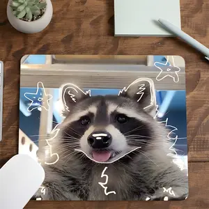Cute Raccoon Style Square Mouse Pad, Cute Animal Emojis Desktop Decoration Protection Pad, Rubber Non-Slip Lock Edge Small Size Pad, Suitable For Laptop Desktop Games Work, Ideal Cute Neon Gift For Family And Friends