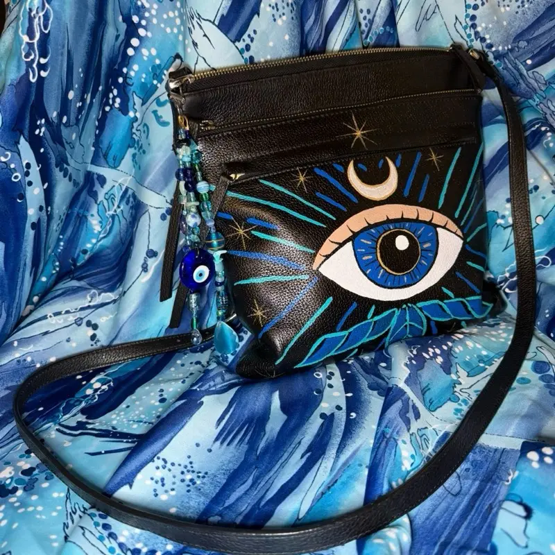 Evil Eye Hand Painted Purse with Bag Charm