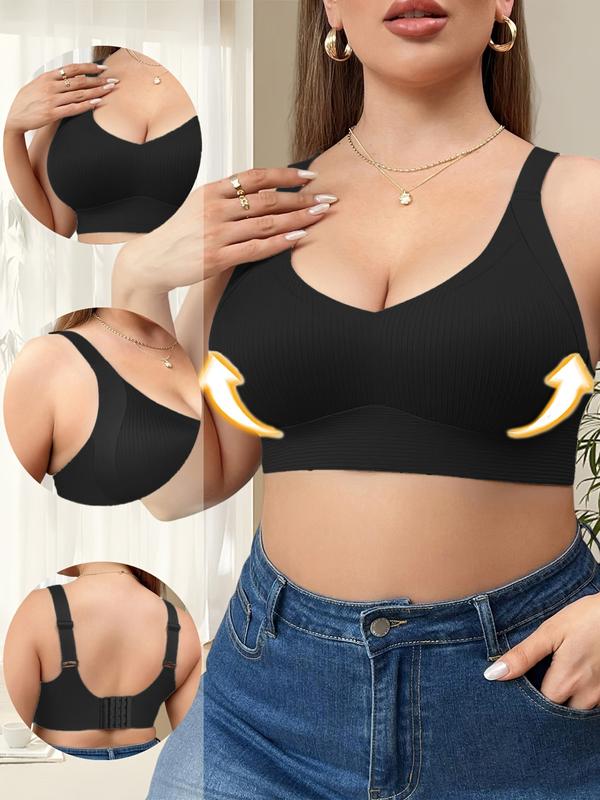 4 Pack Plus Size No Underwire Bras, Wireless Tank Bra, Soft Medium Support Wide Shoulder Straps, Casual Daily Comfort, Plain Pattern, Lined
