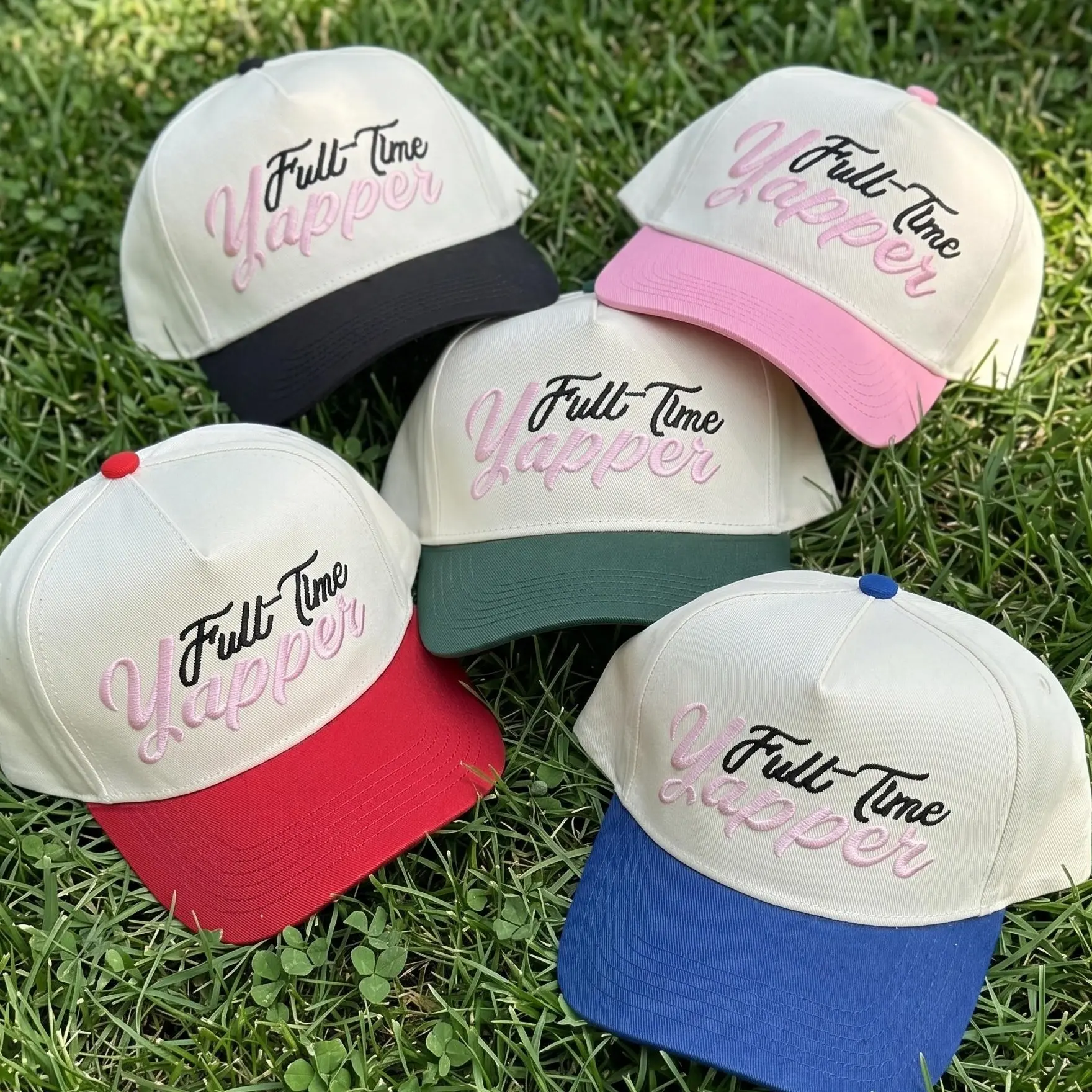 Full Time Yapper Unisex Letter Embroidered Two Tone Five panel Baseball Cap Outdoor Adjustable Sunscreen, Summer Cap