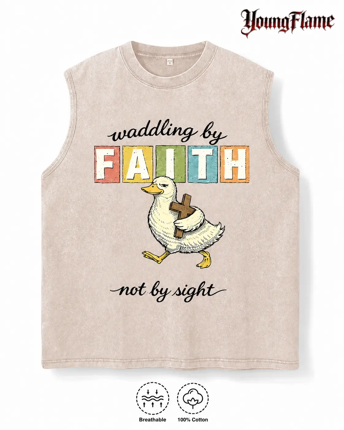 Vintage Acid Wash Sand Christian Humor Graphic Tee Cute Duck Streetwear Y2K Clothing Summer Sleeveless Tank Top loose fit casual shirt cotton t-shirt humorous tshirt men