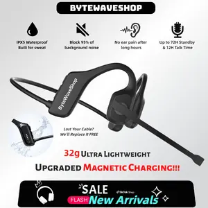 ByteWave Open Ear Bluetooth Headset for Truck Drivers, Air Conduction Wireless Headphones with Noise Canceling Mic, Bluetooth 5.3, IPX5 Waterproof for Driving, Work & Outdoor Use