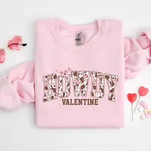 Howdy Valentine Coquette Sweatshirt, Western Valentine Sweater, Cowgirl Boots Graphic, Cute Valentine Cowgirl Sweater, Trendy Valentine's Day Gift