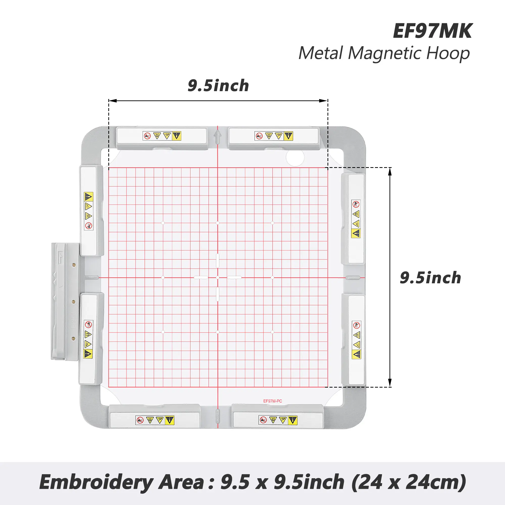Sew Tech EF97MK Magnetic Embroidery Hoop - 240x240mm (24cm), Long-bar Adjustable Magnets, Flat Surface, Grid Lines, Easy Adjustment, Anti-Slippage, Comfortable Feel for Brother XV8500D XE1 XP1 & Babylock Destiny Solaris Machines (Fits Larger Designs)