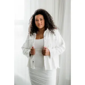 White Plus Size Jean Jacket with Fringe