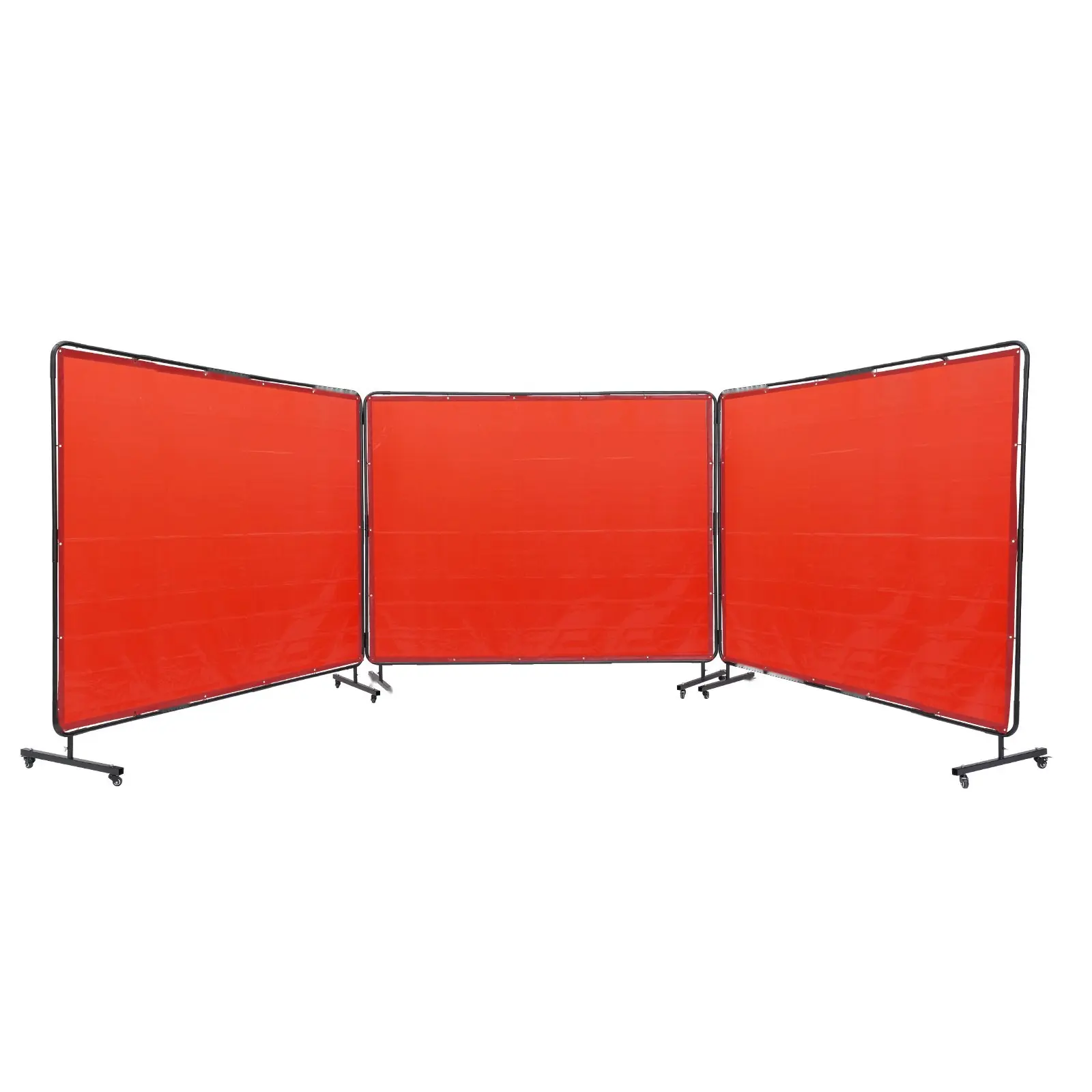 Welding Screen With Frame, 6 Ft By 8 Ft, 3-Panel Flame-Resistant Vinyl Curtain For Welding Safety, Dust Protection, And Shielding, Portable On 12 Swivel Wheels (6 Lockable Castors), Moveable & Professional For Workshop Use, Red