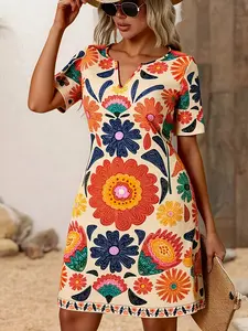 Women's Summer New Print Mid-Length Dress, Stylish Casual Fashion, Perfect for Daily Wear & Special Occasions