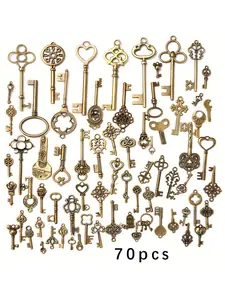 70 Piece Vintage Skull Key Pendant Set, Mixed Ancient Style Bronze Keys Pendants, DIY Jewelry Making Wedding Party Gifts Jewelry Decoration