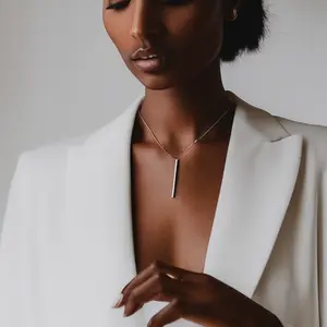 Vertical Bar Pendant Necklace 20 + 2" Chain Designed with Class Silver-Plated